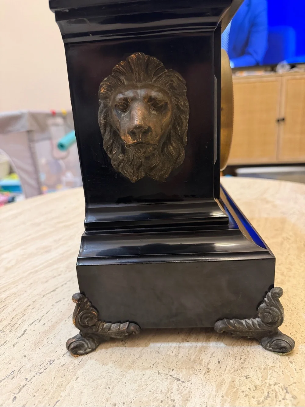 Antique Ansonia Iron 8 Day Mantle Clock *SUPER NICE* With Larger Lion's Heads